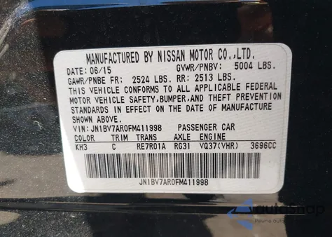 2015 Infiniti Q50 Premium z USA, uszkodzony, nr VIN JN1BV7AR0FM411998